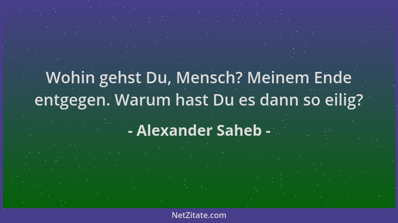 Alexander Saheb - Wohin gehst Du, Mensch? Meinem Ende entgegen. Warum hast Du es dann so eilig?...