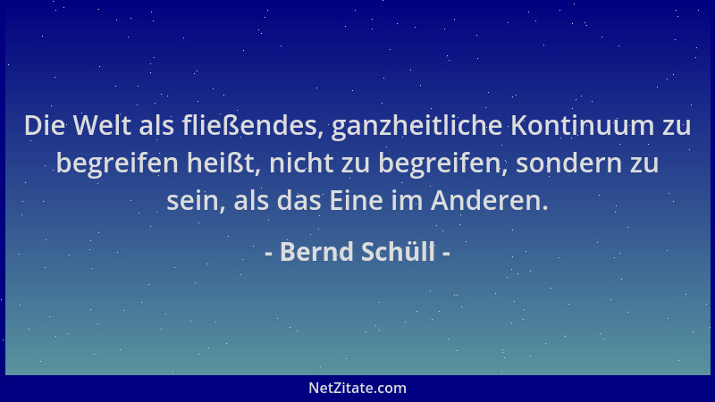 Bernd Schüll - Die Welt als fließendes, ganzheitliche Kontinuum zu begreifen heißt, nicht zu begreifen, sondern zu sein, al...