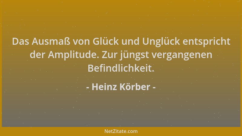 Heinz Körber - Das Ausmaß von Glück und Unglück entspricht der Amplitude. Zur jüngst vergangenen Befindlichkeit....