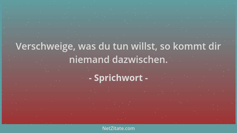 Sprichwort - Verschweige, was du tun willst, so kommt dir niemand dazwischen....