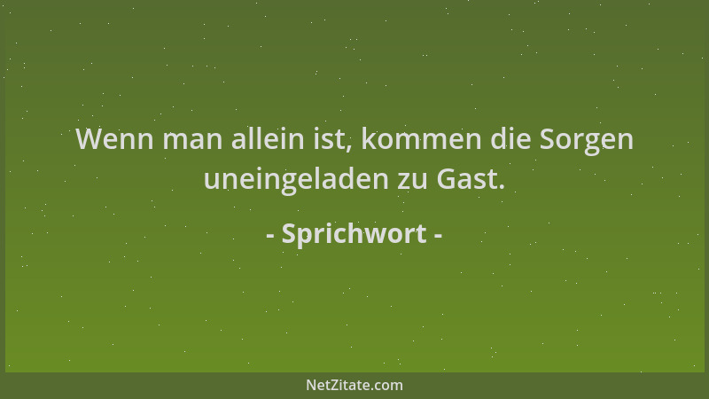Sprichwort - Wenn man allein ist, kommen die Sorgen uneingeladen zu Gast....