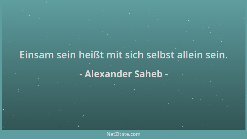 Alexander Saheb - Einsam sein heißt mit sich selbst allein sein....