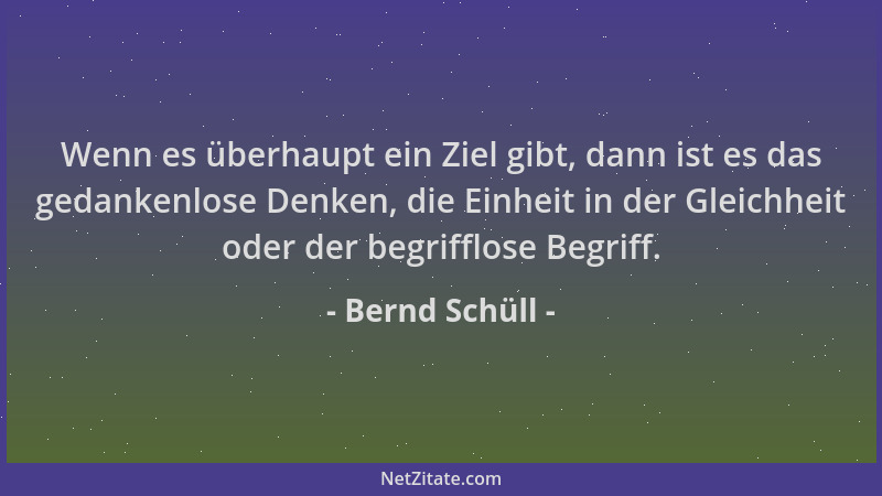 Bernd Schüll - Wenn es überhaupt ein Ziel gibt, dann ist es das gedankenlose Denken, die Einheit in der Gleichheit oder der...