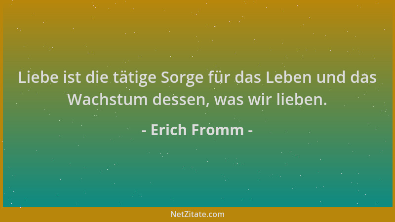 Erich Fromm - Liebe ist die tätige Sorge für das Leben und das Wachstum dessen, was wir lieben....