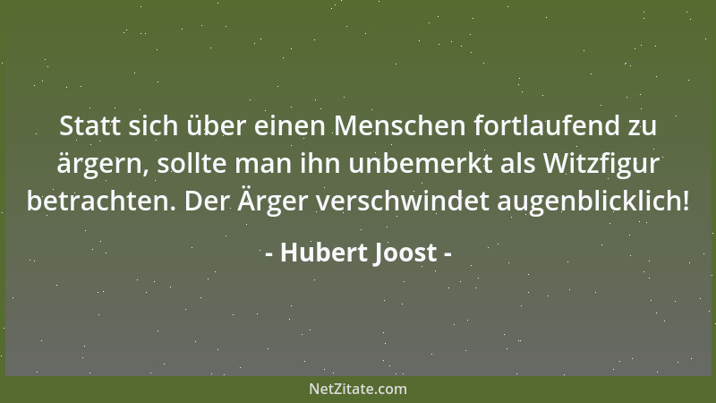 Hubert Joost - Statt sich über einen Menschen fortlaufend zu ärgern, sollte man ihn unbemerkt als Witzfigur betrachten. Der...