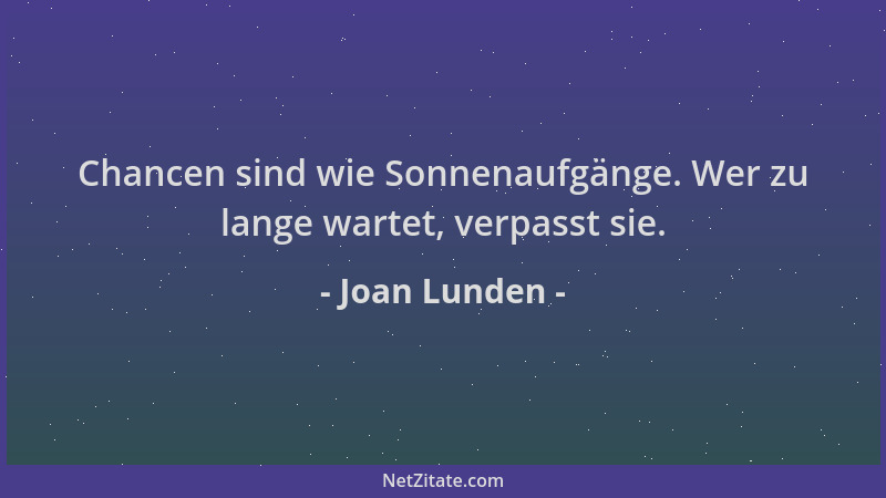 Joan Lunden - Chancen sind wie Sonnenaufgänge. Wer zu lange wartet, verpasst sie....