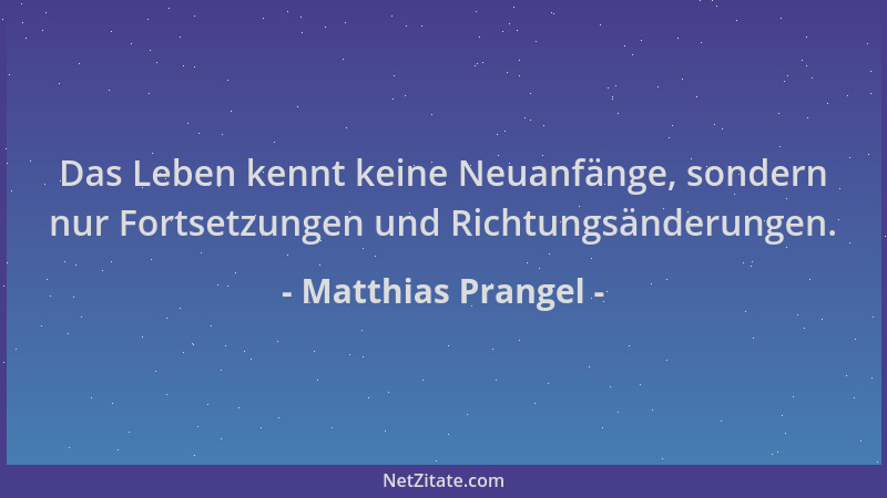 Matthias Prangel - Das Leben kennt keine Neuanfänge, sondern nur Fortsetzungen und Richtungsänderungen....