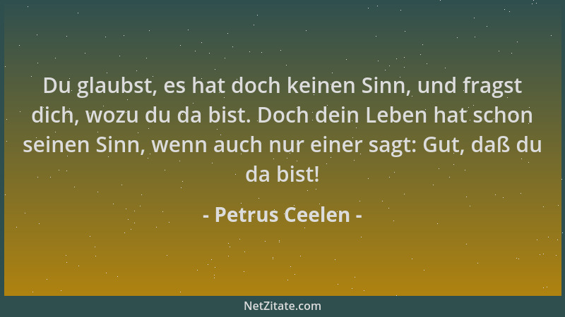 Petrus Ceelen - Du glaubst, es hat doch keinen Sinn, und fragst dich, wozu du da bist. Doch dein Leben hat schon seinen Sin...