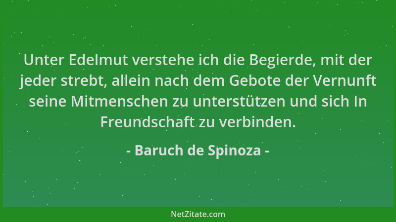 Baruch de Spinoza - Unter Edelmut verstehe ich die Begierde, mit der jeder strebt, allein nach dem Gebote der Vernunft sein...