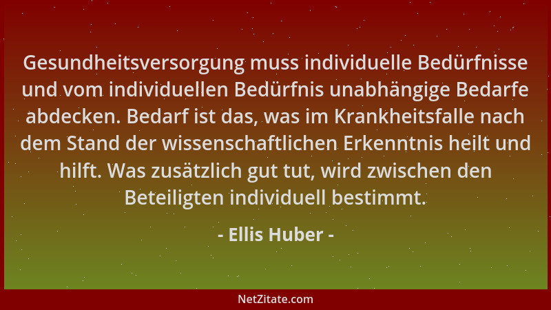 Ellis Huber - Gesundheitsversorgung muss individuelle Bedürfnisse und vom individuellen Bedürfnis unabhängige Bedarfe abdec...