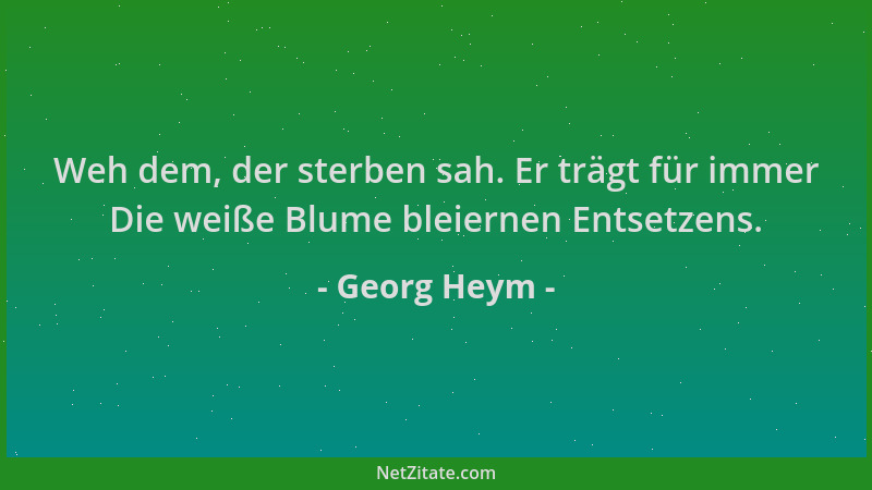 Georg Heym - Weh dem, der sterben sah. Er trägt für immer Die weiße Blume bleiernen Entsetzens....
