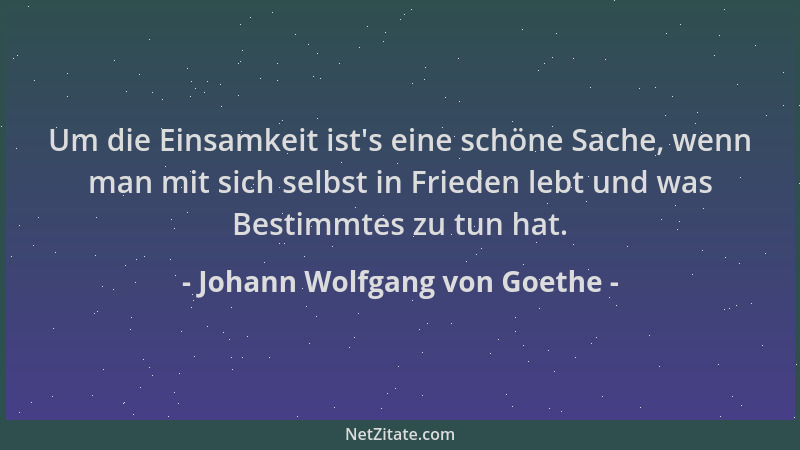 Johann Wolfgang von Goethe - Um die Einsamkeit ist 's eine schöne Sache, wenn man mit sich selbst in Frieden lebt und was Be...