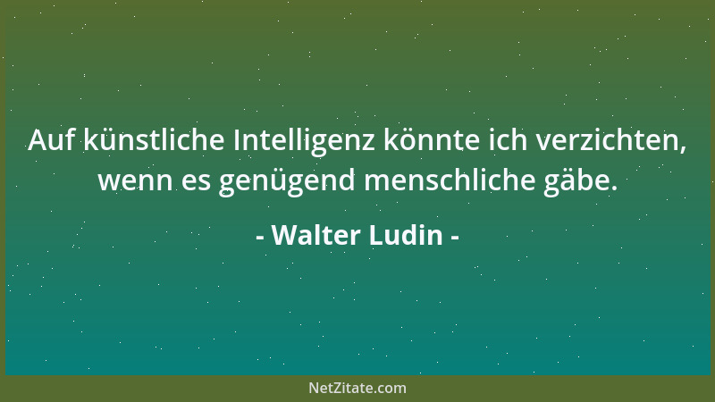 Walter Ludin - Auf künstliche Intelligenz könnte ich verzichten, wenn es genügend menschliche gäbe....