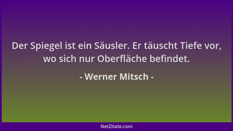 Werner Mitsch - Der Spiegel ist ein Säusler. Er täuscht Tiefe vor, wo sich nur Oberfläche befindet....