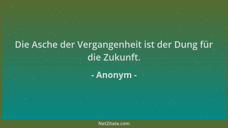Anonym - Die Asche der Vergangenheit ist der Dung für die Zukunft....