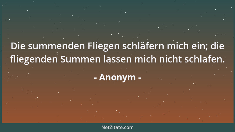 Anonym - Die summenden Fliegen schläfern mich ein; die fliegenden Summen lassen mich nicht schlafen....