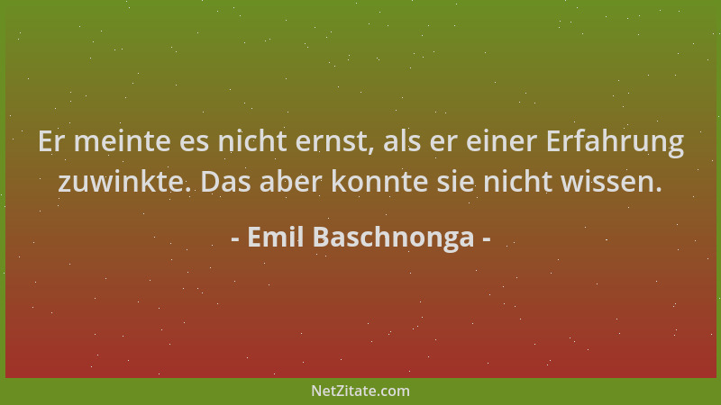 Emil Baschnonga - Er meinte es nicht ernst, als er einer Erfahrung zuwinkte. Das aber konnte sie nicht wissen....