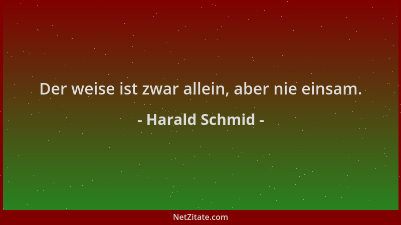 Harald Schmid - Der weise ist zwar allein, aber nie einsam....