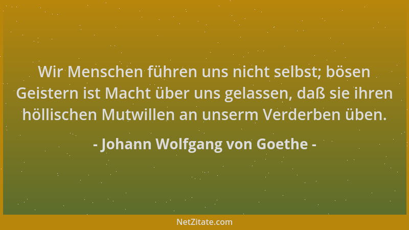 Johann Wolfgang von Goethe - Wir Menschen führen uns nicht selbst; bösen Geistern ist Macht über uns gelassen, daß sie ihre...