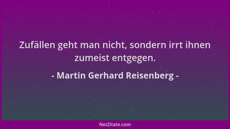 Martin Gerhard Reisenberg - Zufällen geht man nicht, sondern irrt ihnen zumeist entgegen....