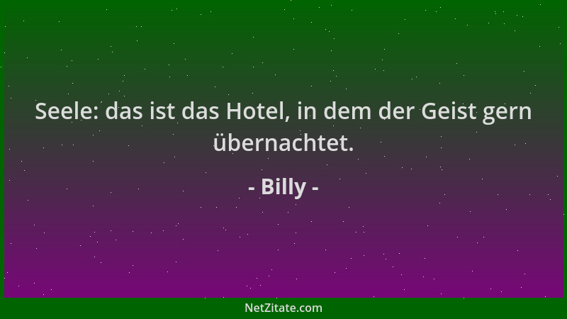 Billy - Seele: das ist das Hotel, in dem der Geist gern übernachtet....