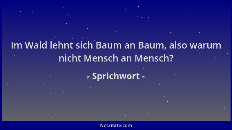 Sprichwort - Im Wald lehnt sich Baum an Baum, also warum nicht Mensch an Mensch?...