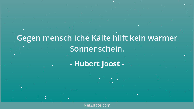 Hubert Joost - Gegen menschliche Kälte hilft kein warmer Sonnenschein....