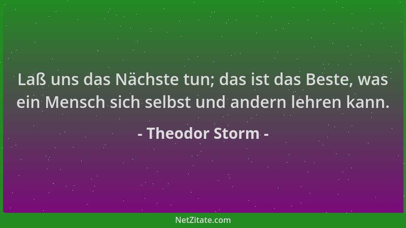 Theodor Storm - Laß uns das Nächste tun; das ist das Beste, was ein Mensch sich selbst und andern lehren kann....