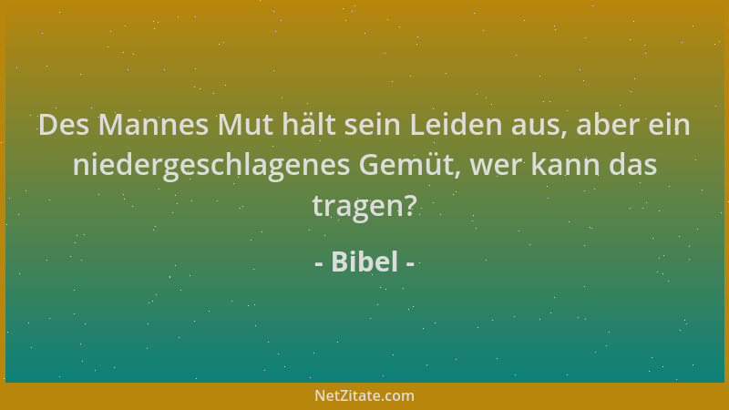 Bibel - Des Mannes Mut hält sein Leiden aus, aber ein niedergeschlagenes Gemüt, wer kann das tragen?...