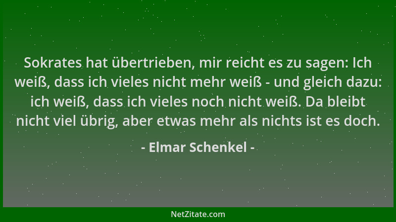 Elmar Schenkel - Sokrates hat übertrieben, mir reicht es zu sagen: Ich weiß, dass ich vieles nicht mehr weiß - und gleich d...