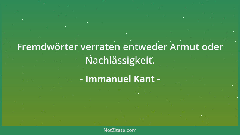 Immanuel Kant - Fremdwörter verraten entweder Armut oder Nachlässigkeit....