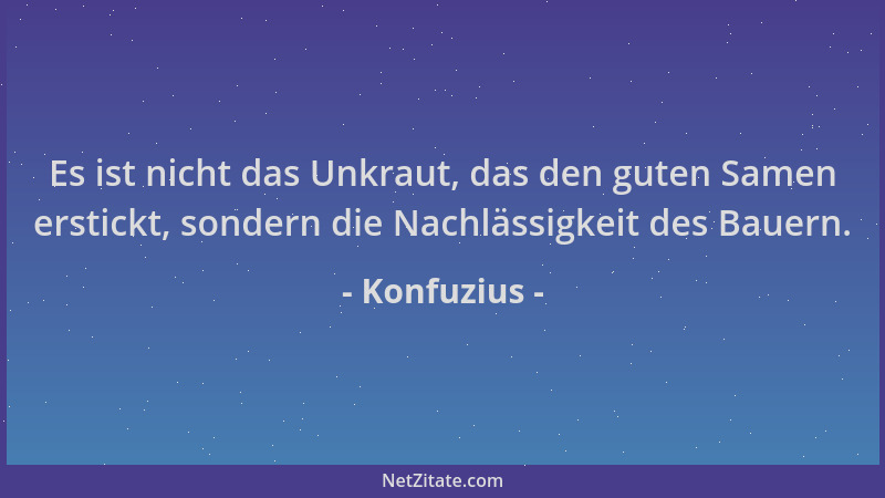 Konfuzius - Es ist nicht das Unkraut, das den guten Samen erstickt, sondern die Nachlässigkeit des Bauern....
