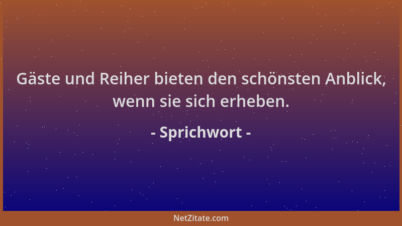 Sprichwort - Gäste und Reiher bieten den schönsten Anblick, wenn sie sich erheben....
