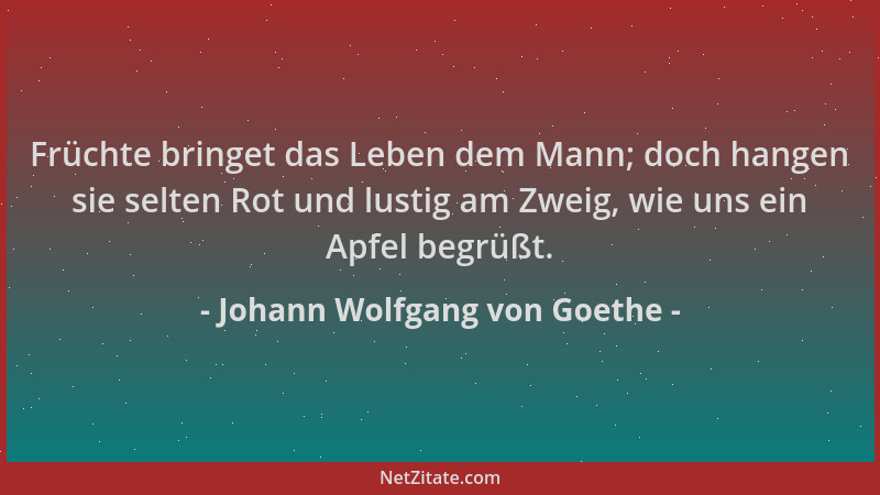 Johann Wolfgang von Goethe - Früchte bringet das Leben dem Mann; doch hangen sie selten Rot und lustig am Zweig, wie uns ei...