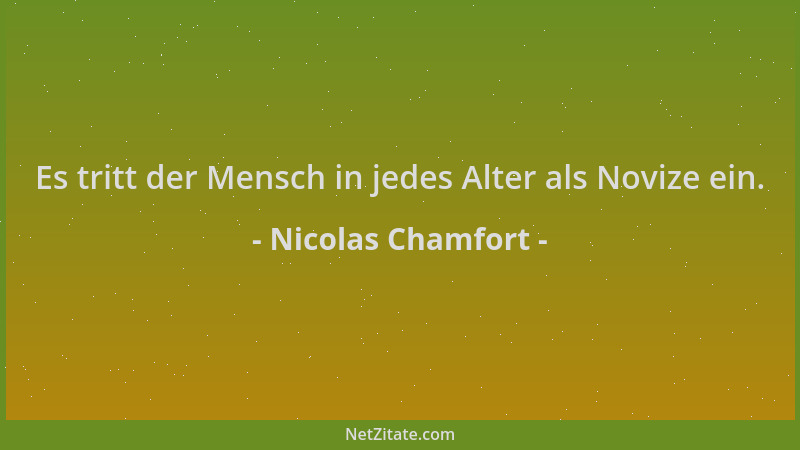 Nicolas Chamfort - Es tritt der Mensch in jedes Alter als Novize ein....