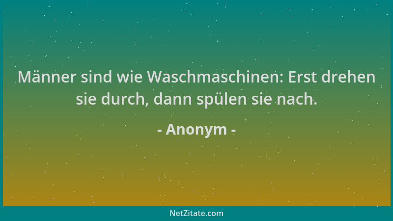 Anonym - Männer sind wie Waschmaschinen: Erst drehen sie durch, dann spülen sie nach....