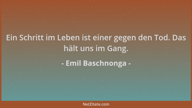 Emil Baschnonga - Ein Schritt im Leben ist einer gegen den Tod. Das hält uns im Gang....