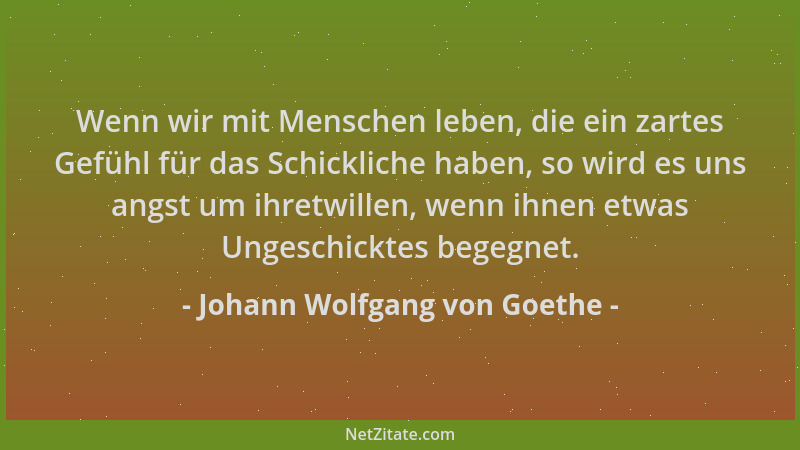 Johann Wolfgang von Goethe - Wenn wir mit Menschen leben, die ein zartes Gefühl für das Schickliche haben, so wird es uns a...