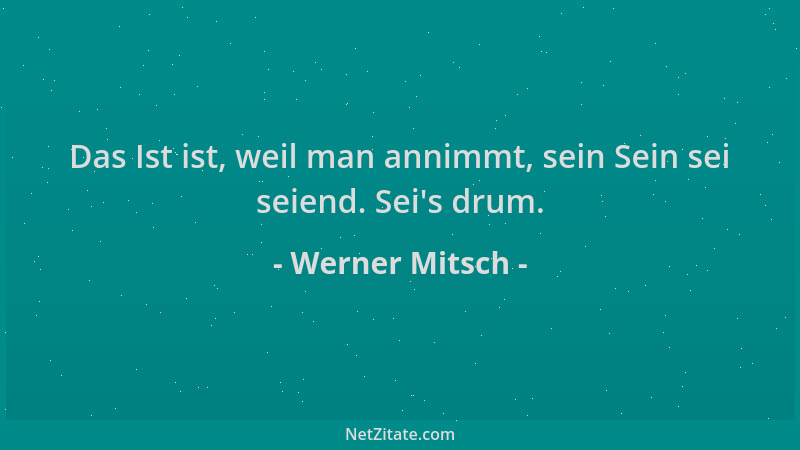 Werner Mitsch - Das Ist ist, weil man annimmt, sein Sein sei seiend. Sei 's drum....