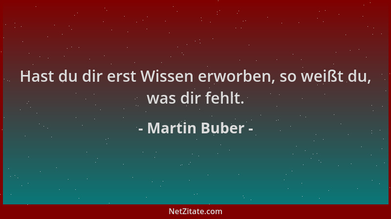 Martin Buber - Hast du dir erst Wissen erworben, so weißt du, was dir fehlt....