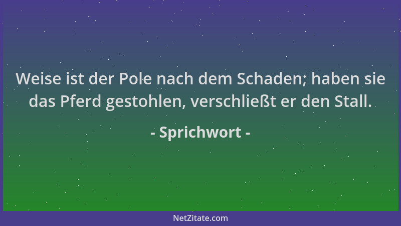 Sprichwort - Weise ist der Pole nach dem Schaden; haben sie das Pferd gestohlen, verschließt er den Stall....