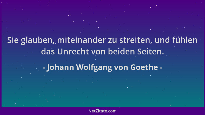 Johann Wolfgang von Goethe - Sie glauben, miteinander zu streiten, und fühlen das Unrecht von beiden Seiten....