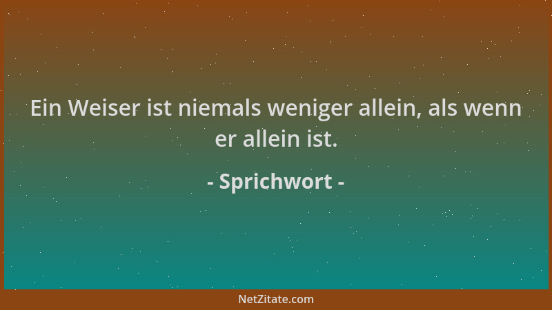 Sprichwort - Ein Weiser ist niemals weniger allein, als wenn er allein ist....