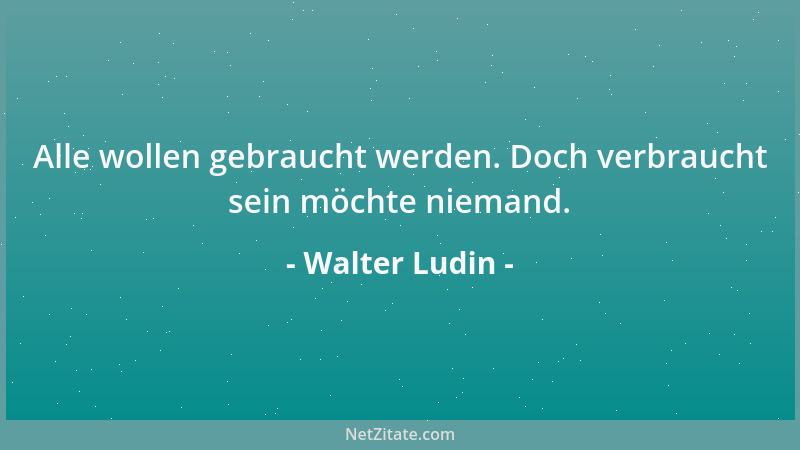 Walter Ludin - Alle wollen gebraucht werden. Doch verbraucht sein möchte niemand....