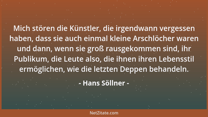 Hans Söllner - Mich stören die Künstler, die irgendwann vergessen haben, dass sie auch einmal kleine Arschlöcher waren und...