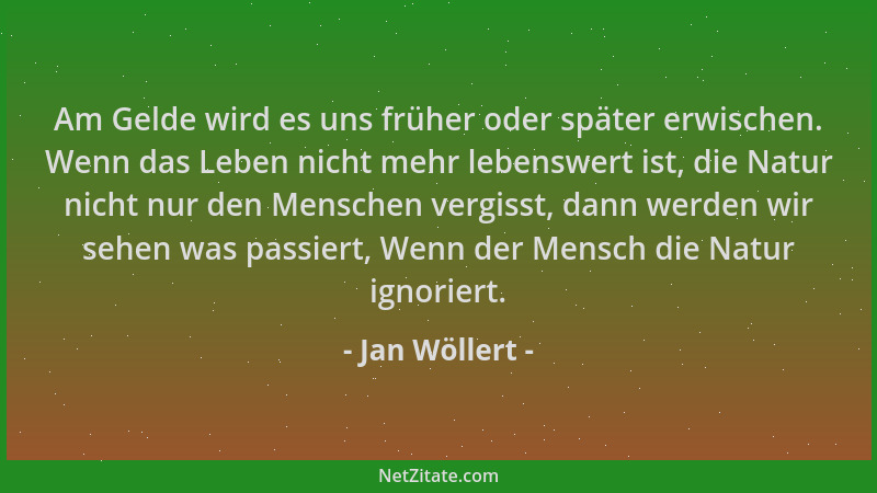 Jan Wöllert - Am Gelde wird es uns früher oder später erwischen. Wenn das Leben nicht mehr lebenswert ist, die Natur nicht...