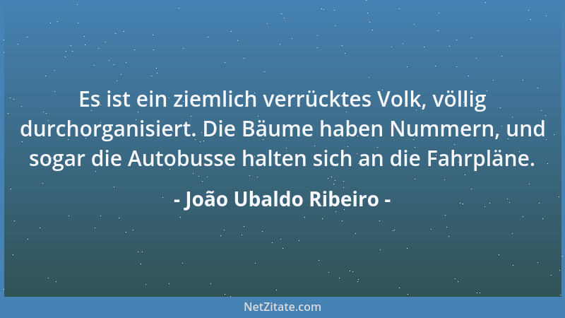 João Ubaldo Ribeiro - Es ist ein ziemlich verrücktes Volk, völlig durchorganisiert. Die Bäume haben Nummern, und sogar die...