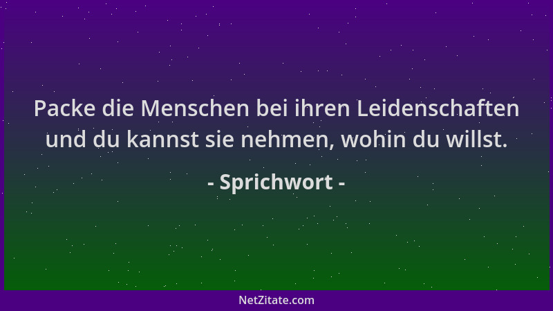 Sprichwort - Packe die Menschen bei ihren Leidenschaften und du kannst sie nehmen, wohin du willst....