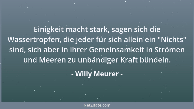 Willy Meurer - Einigkeit macht stark, sagen sich die Wassertropfen, die jeder für sich allein ein  "Nichts " sind, sich aber...