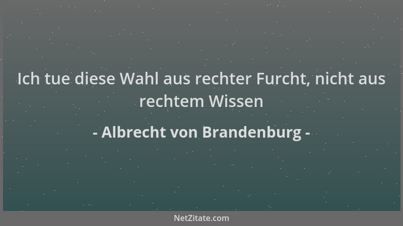 Albrecht von Brandenburg - Ich tue diese Wahl aus rechter Furcht, nicht aus rechtem Wissen...